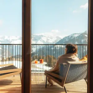 Woman on a ski holiday in the Alps