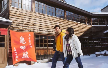 Pareja caminando por la nieve.
