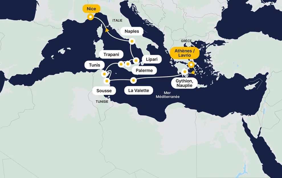 Tunesische kustlijn en Tyrreense Zee