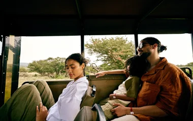 Famille en voiture en Afrique du Sud