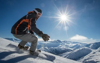 Homem praticando snowboard.