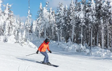 Mulher esquiando nos Alpes.