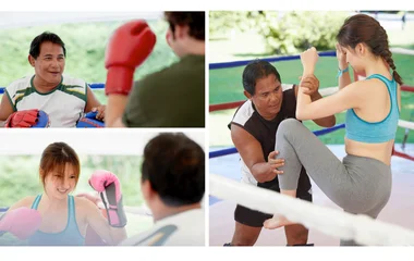 Collage of guest doing Thai boxing