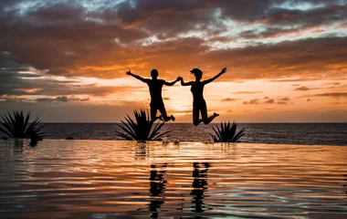 Couple in pool on their holiday in Mauritius