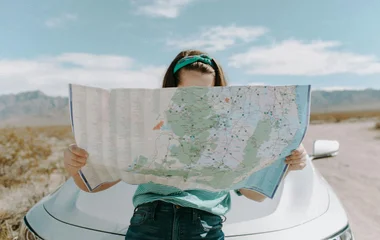 woman looking on a map