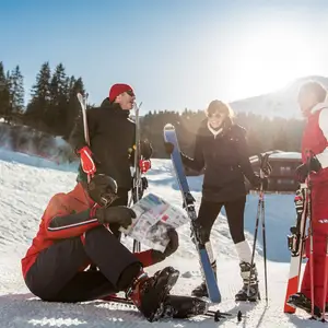 group of skiers on the slopes