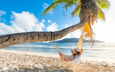 Relaxing on a hammock on a Praslin Island