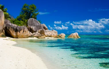 Seychelles beach with glistening water
