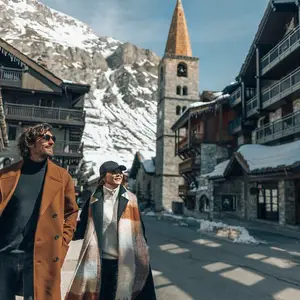 Walking in the small ski town