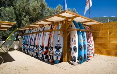 windsurfing equipment rack at Club Med
