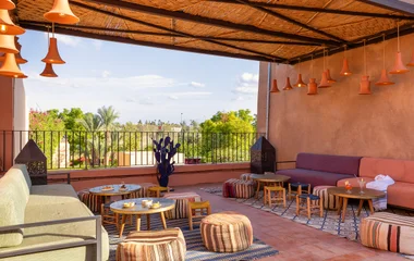 views of Marrakech at a roof top bar