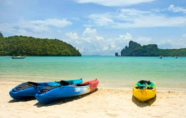 Kayaks in front of the Andaman Sea